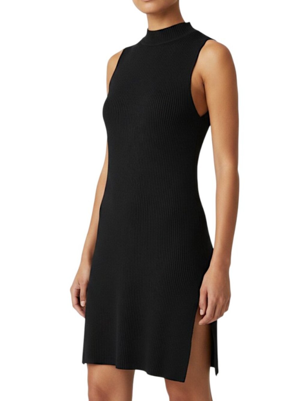 Anthropologie Black Ribbed Mock Neck Mini Dress Women's Size S